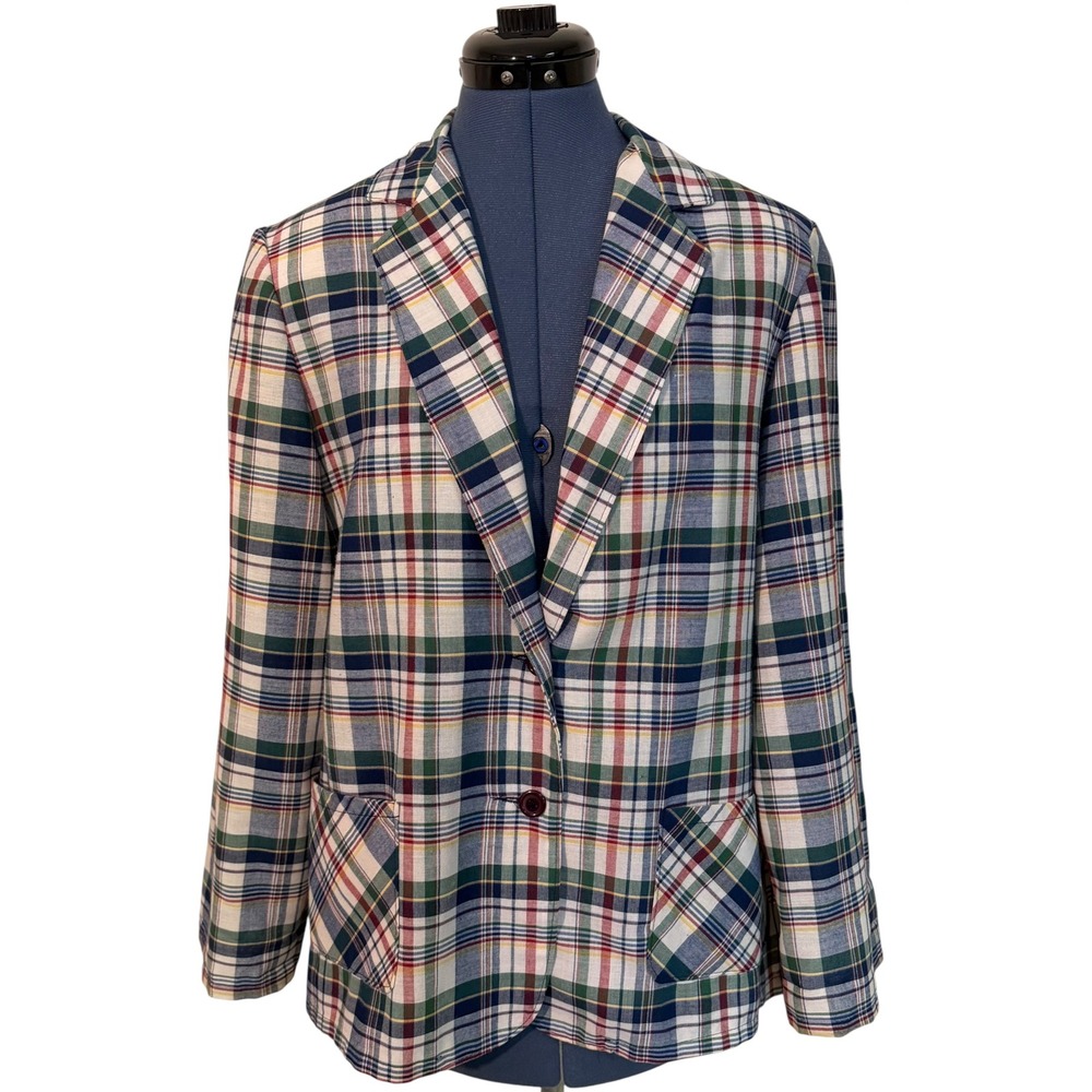 Vintage Sears Womens Tartan Plaid Blazer Jacket Multicolor 70s Preppy Academic L